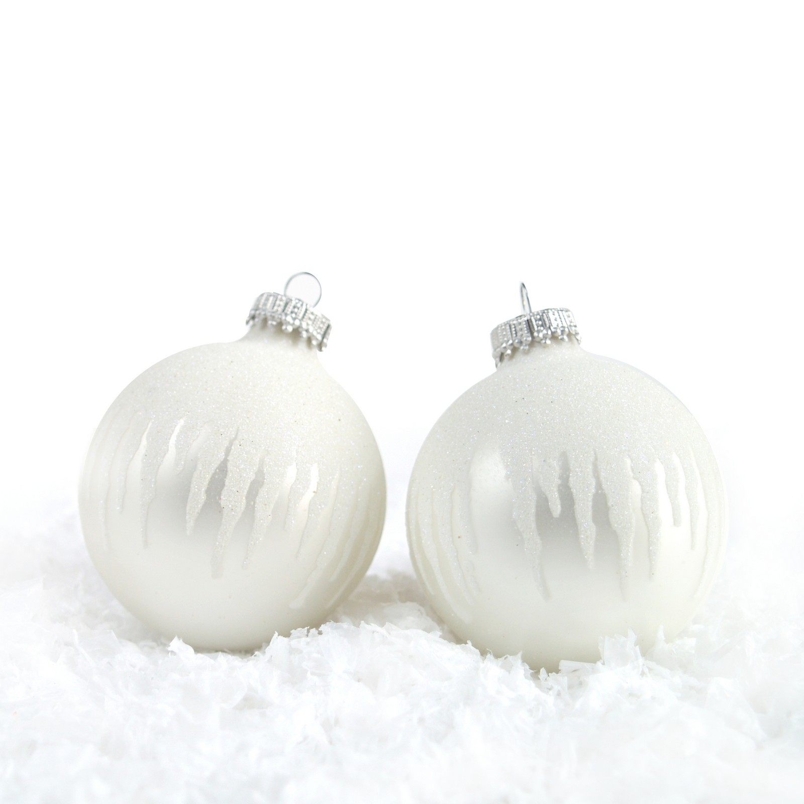 Christbaumkugel Glas mundgeblasen Kugel weiß silber Eiszapfen Lauscha Glaskugel Eiszapfen