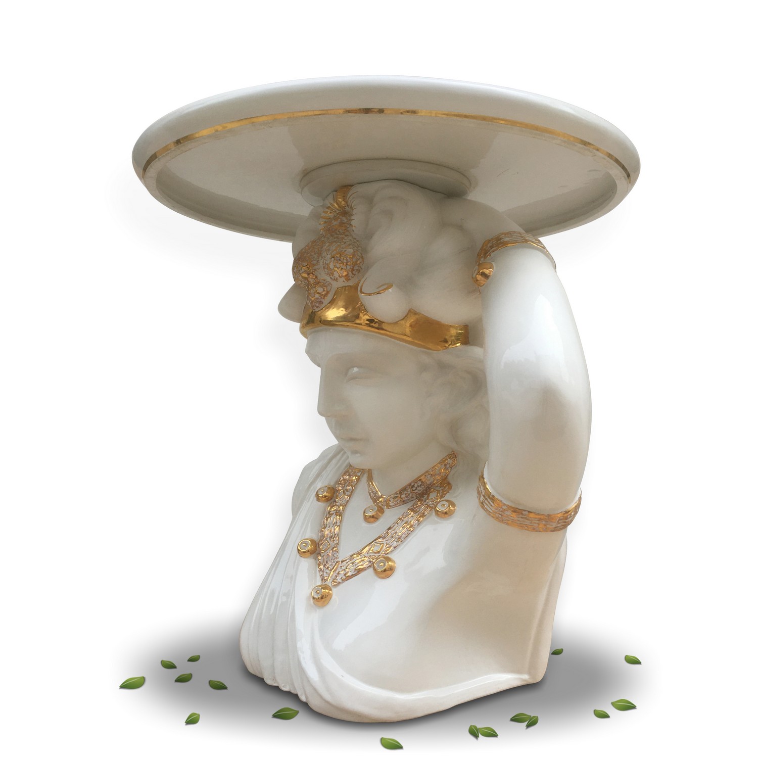 Konsole Tortenständer Porzellan Frauenbüste weiß vergoldeter Tafelaufsatz Büste Konsole Artdeco Steamline Design Ablage Porzellan Frauenbüste weiß teilvergoldet Made in Italy