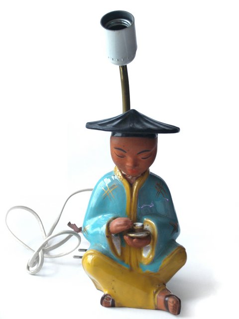 Chinese Figur Vintage Charly Bauer Austria Lampe Tischlampe