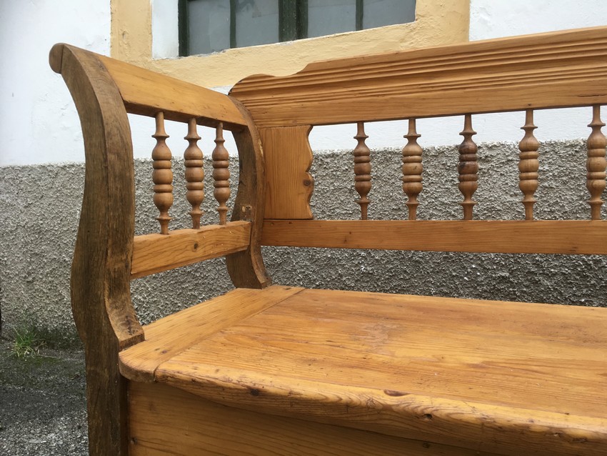 Landhaus Küchenbank Sitzbank Vintage antike Vollholz Küchensitzbank 1840 truhenbank restauriert