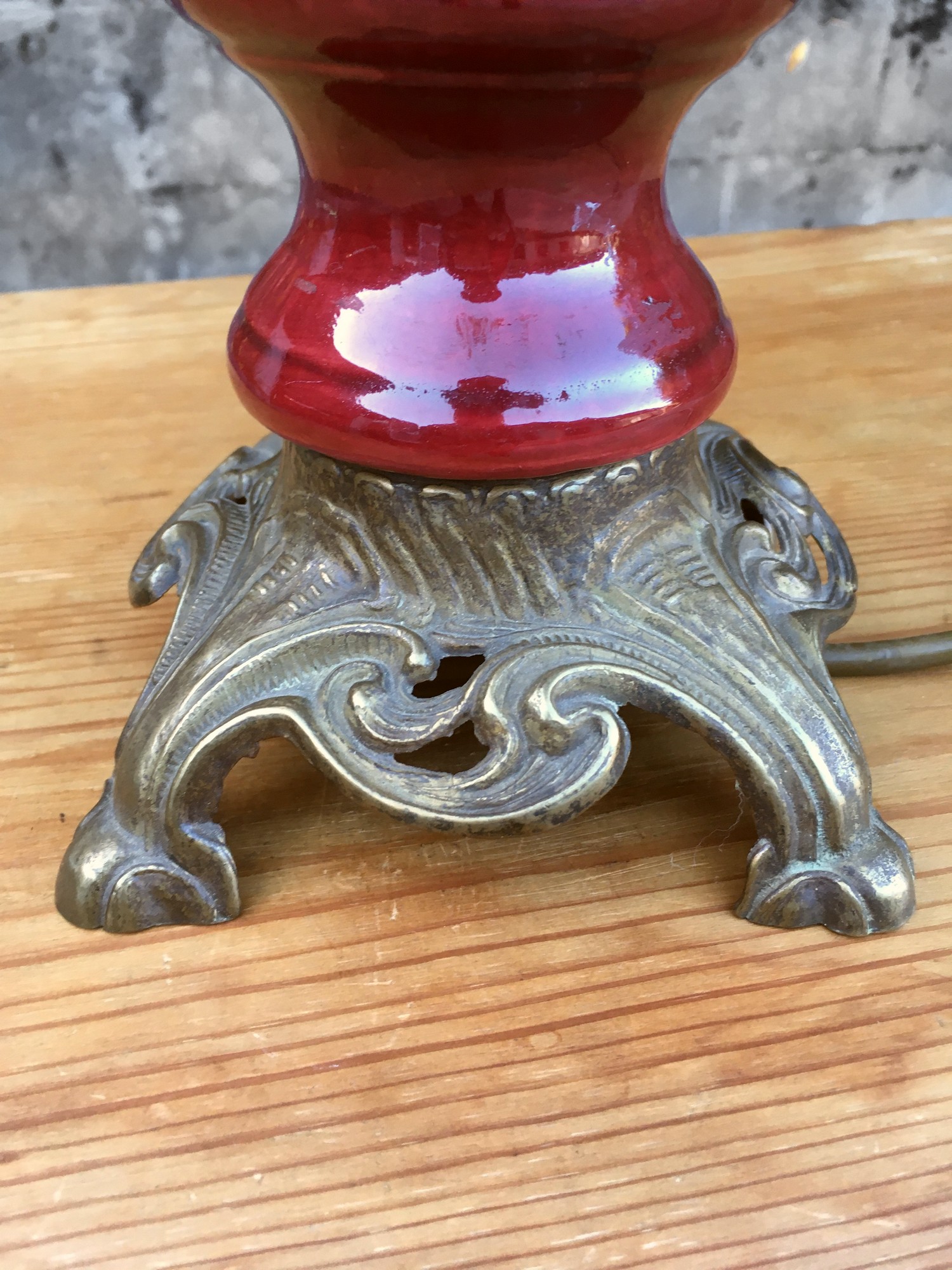 Antike Keramik Tischlampe Original Majolika Vintage Glasstäbchen Leuchter