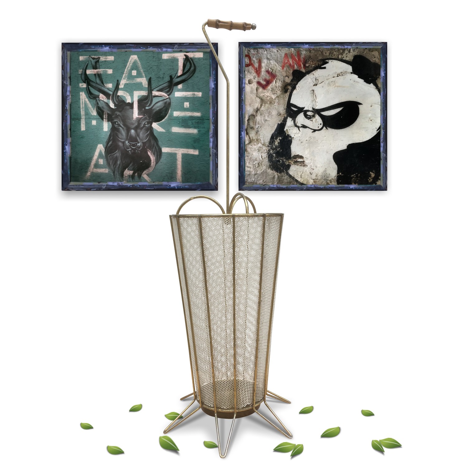 Schirmständer mit Griff Original Sixties Retro Design Vintage Schirmstaender Vintage 60er-Jahre creme gold Tütenschirm