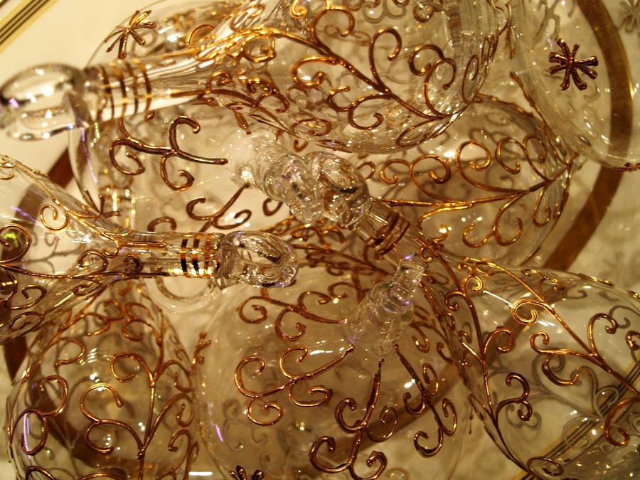 Christbaumkugel Glas groß Gold antik mundgeblasen
