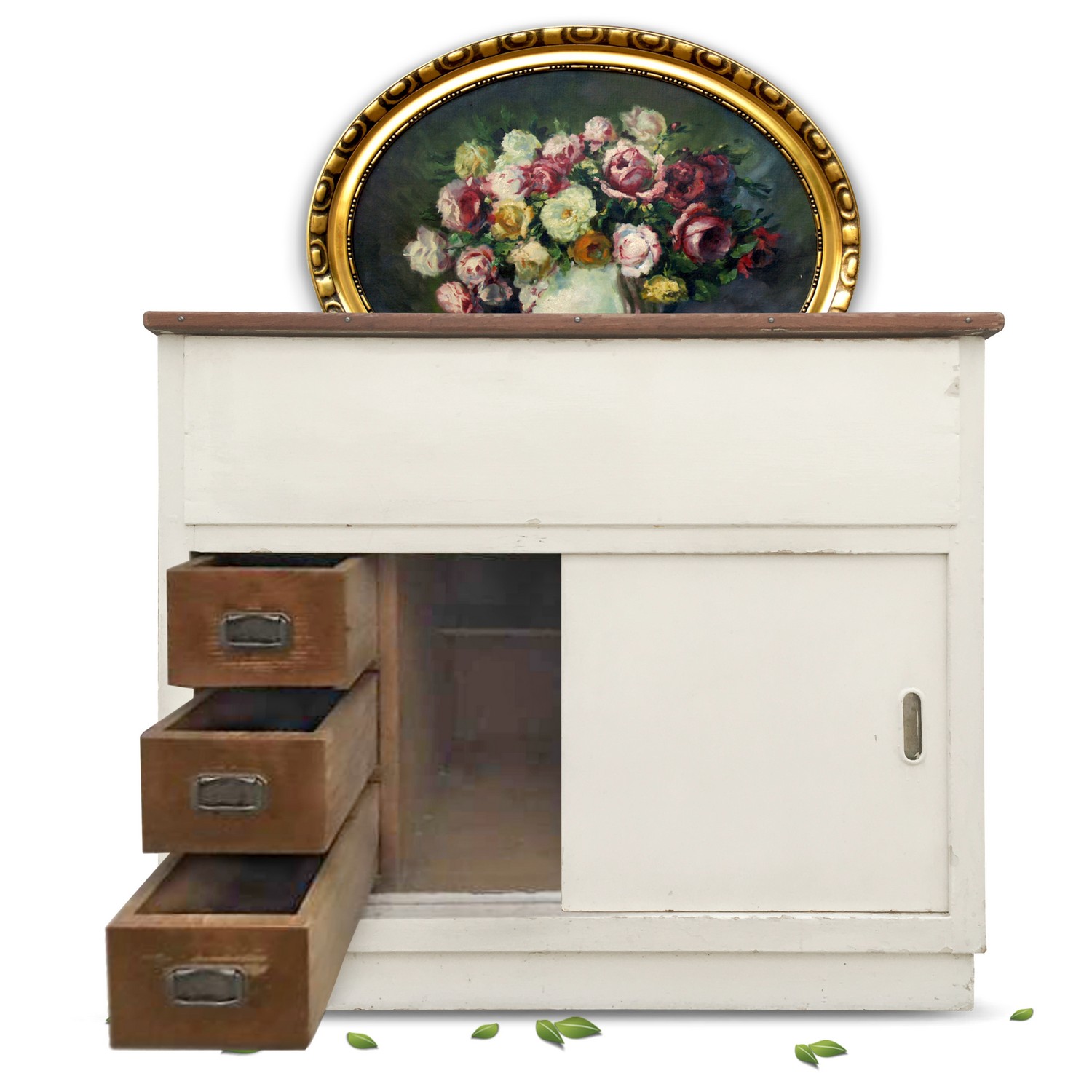 Kommode Vintage Küchen Ladenkommode 40er-Jahre weiß Weichholz antik Kommode Vintage weiß Vollholz antik Omas Küchenschrank 30er-/40er-Jahre