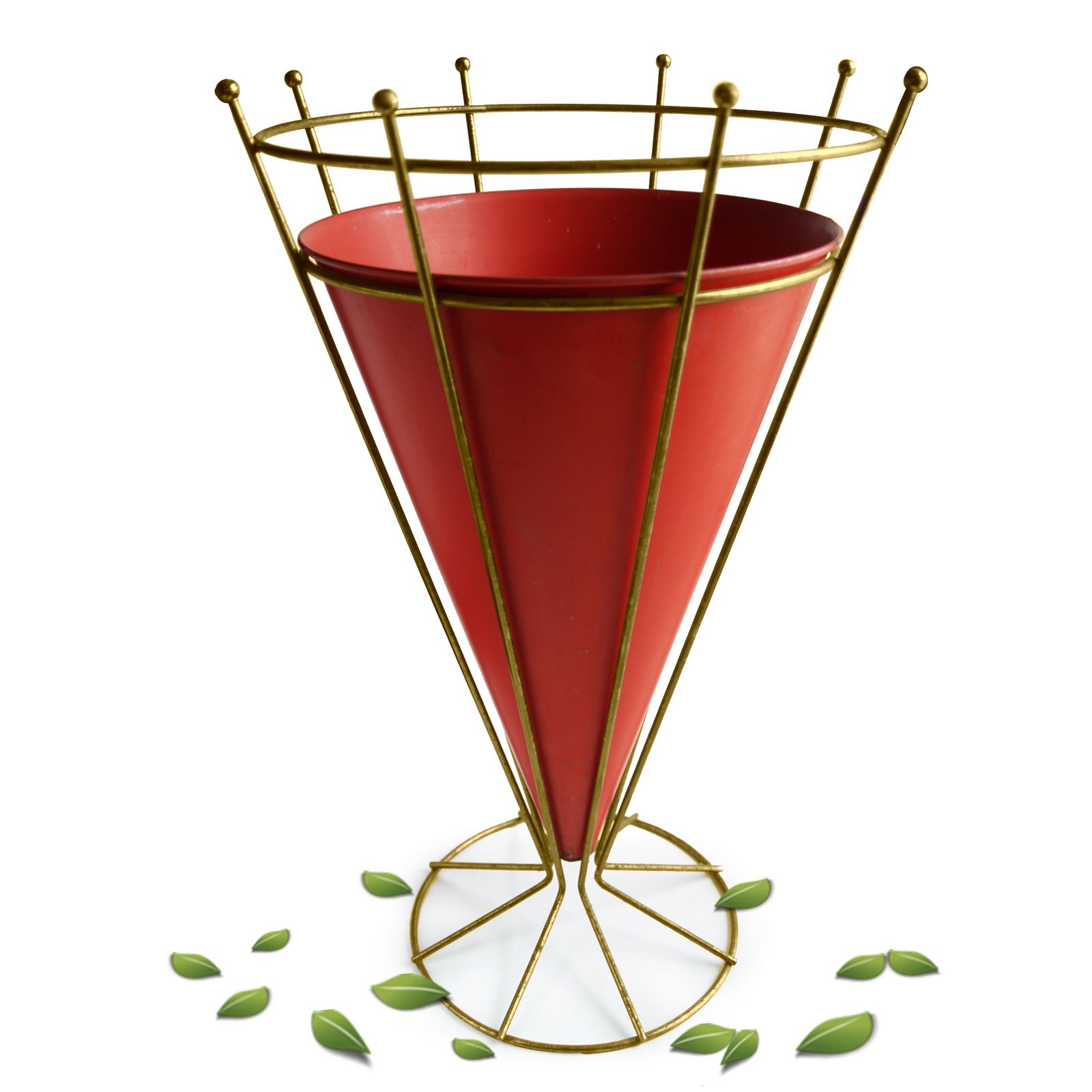 Vintage Schirmständer Tüte Design Metall Messing rot Midcentury