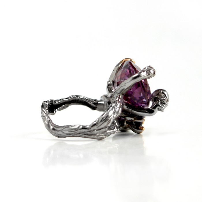 Ring Totenkopf 925 Silber Edelsteine Amethyst