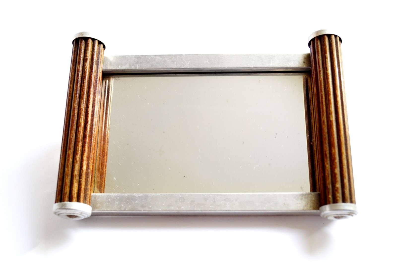 Serviertablett antik Art Deco silbern 1920 Chromline Design Holz Antiquität Rauchertisch