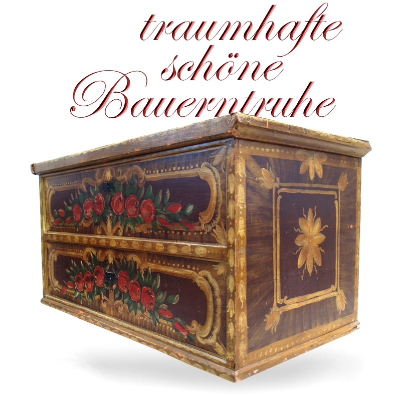 antike Bauerntruhe altbemalt ocker-gelb, Vintage Truhe Vintage Truhe