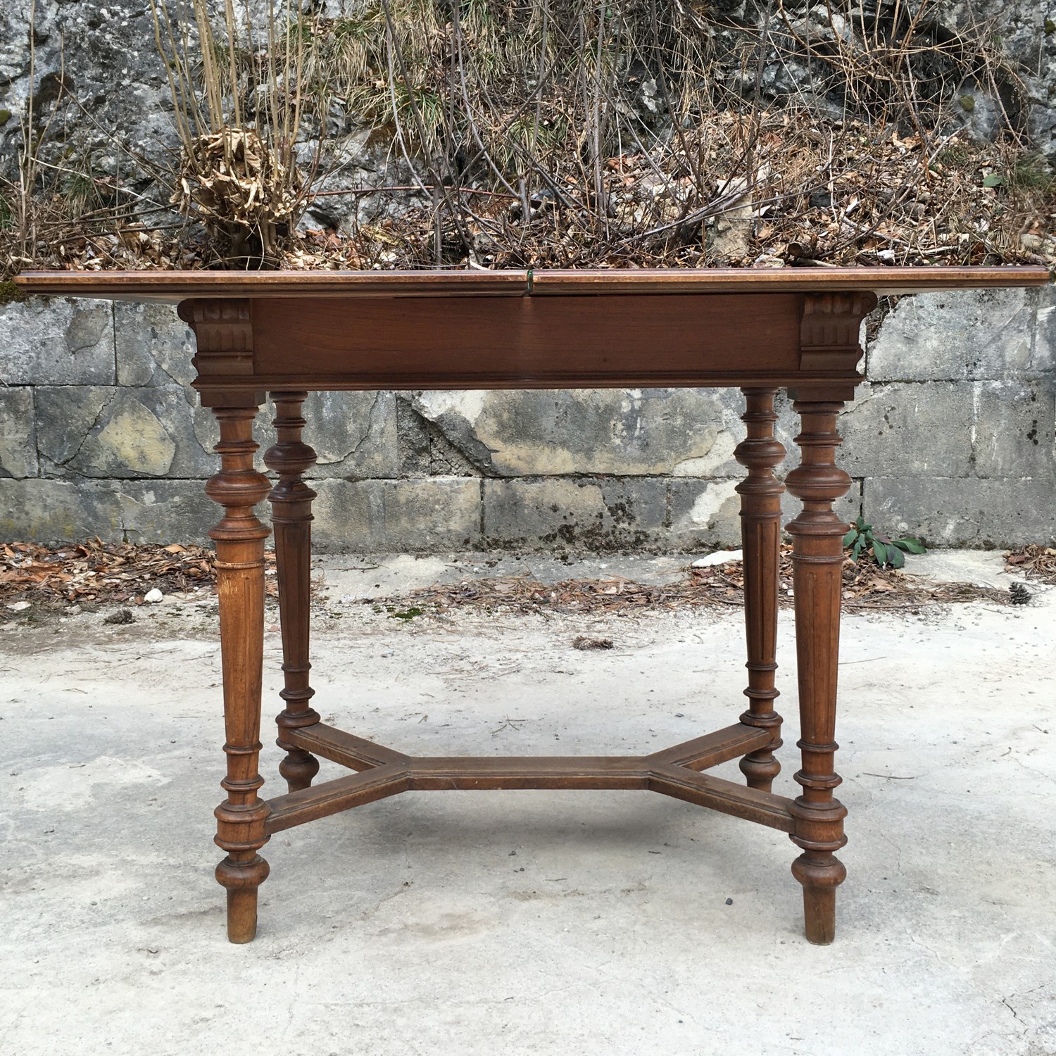 Antiker Spieltisch Historismus um 1880 Schreibtisch aufklappbar Konsole Massivholz Messing Pokertisch Herrenzimmer