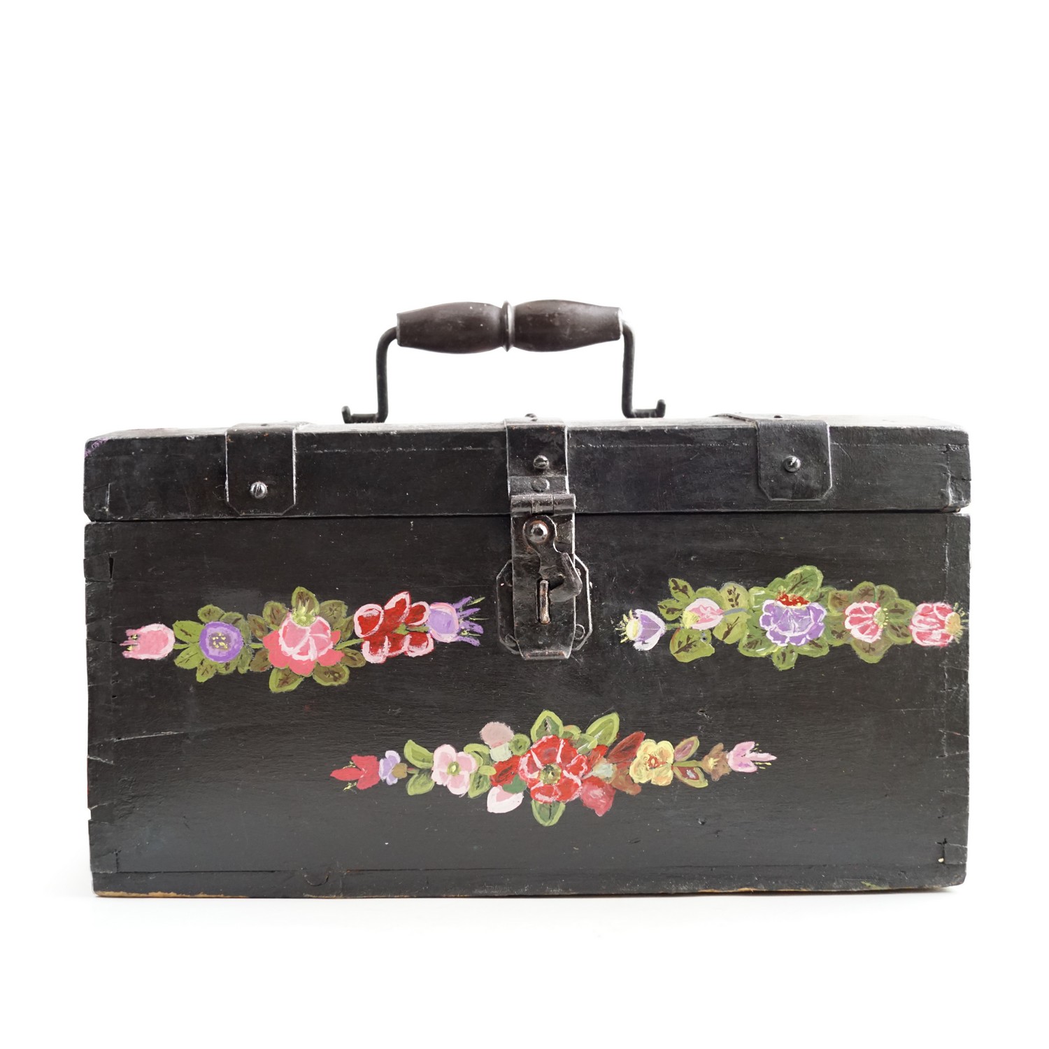 Truhe Bauerntruhe klein bemalt Griff antik