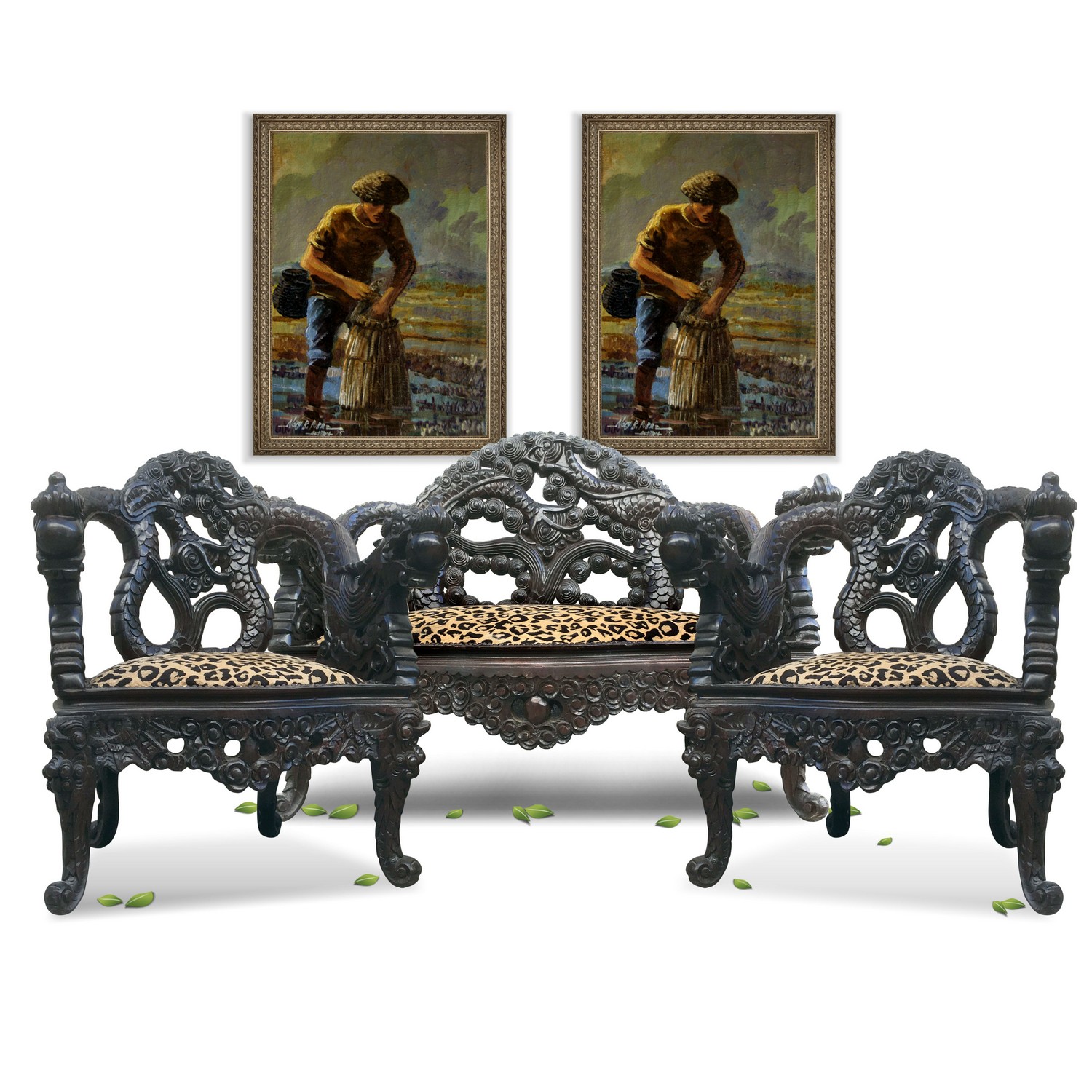 Sofa China Möbel Bench beschnitzt antik Loveseat Drachen Sitzbank Asiatika