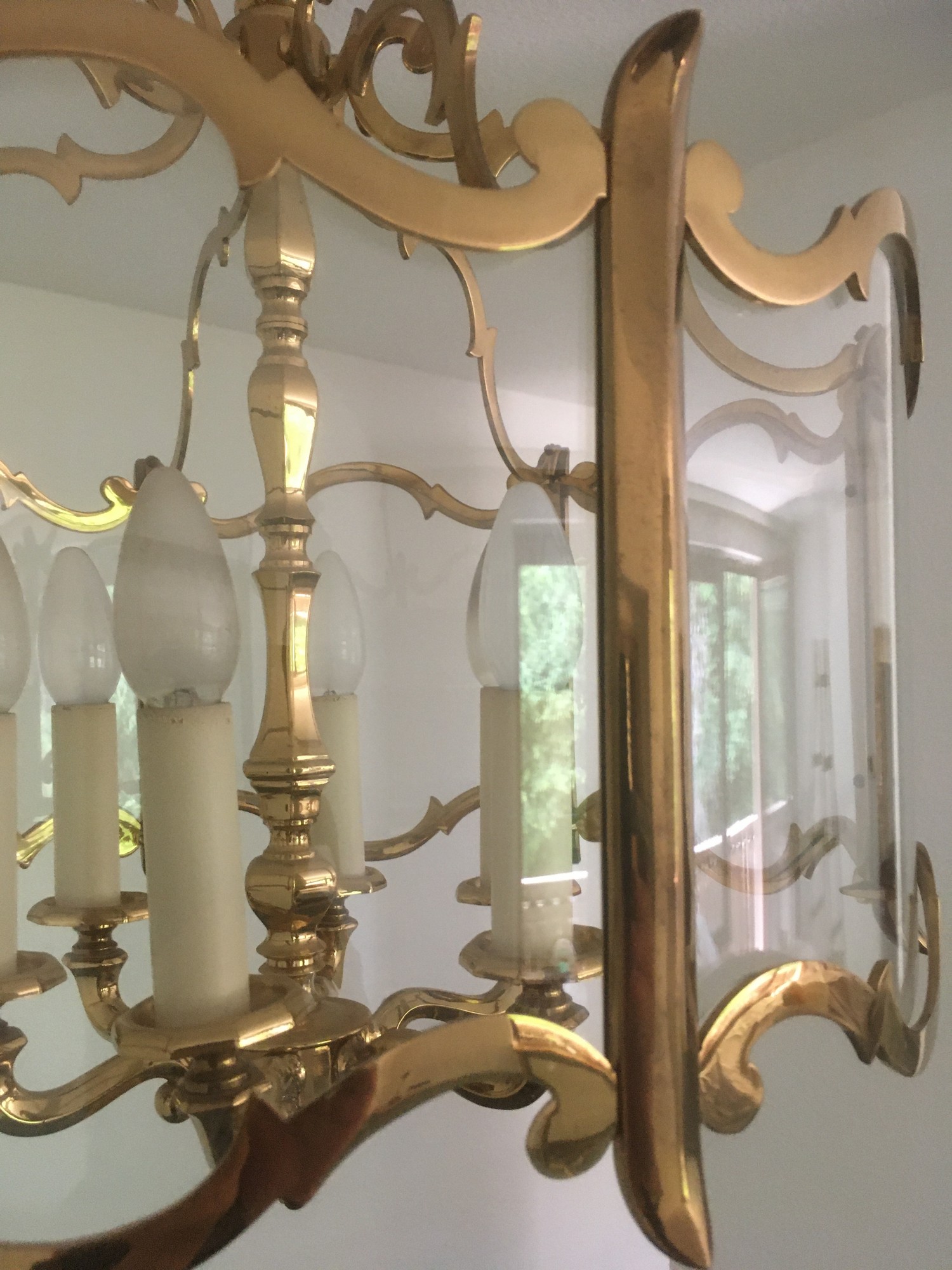 Kronleuchter Vintage Messing Glas Kristall antik Hängelampe golden