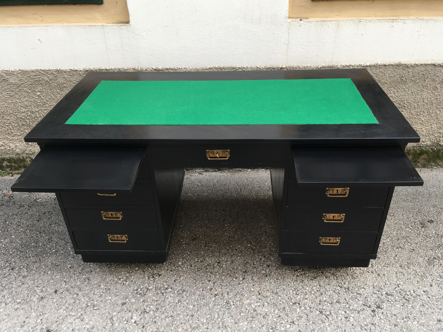 Schreibtisch Jugendstil 1920 antik restauriert, schwarzer Freisteher