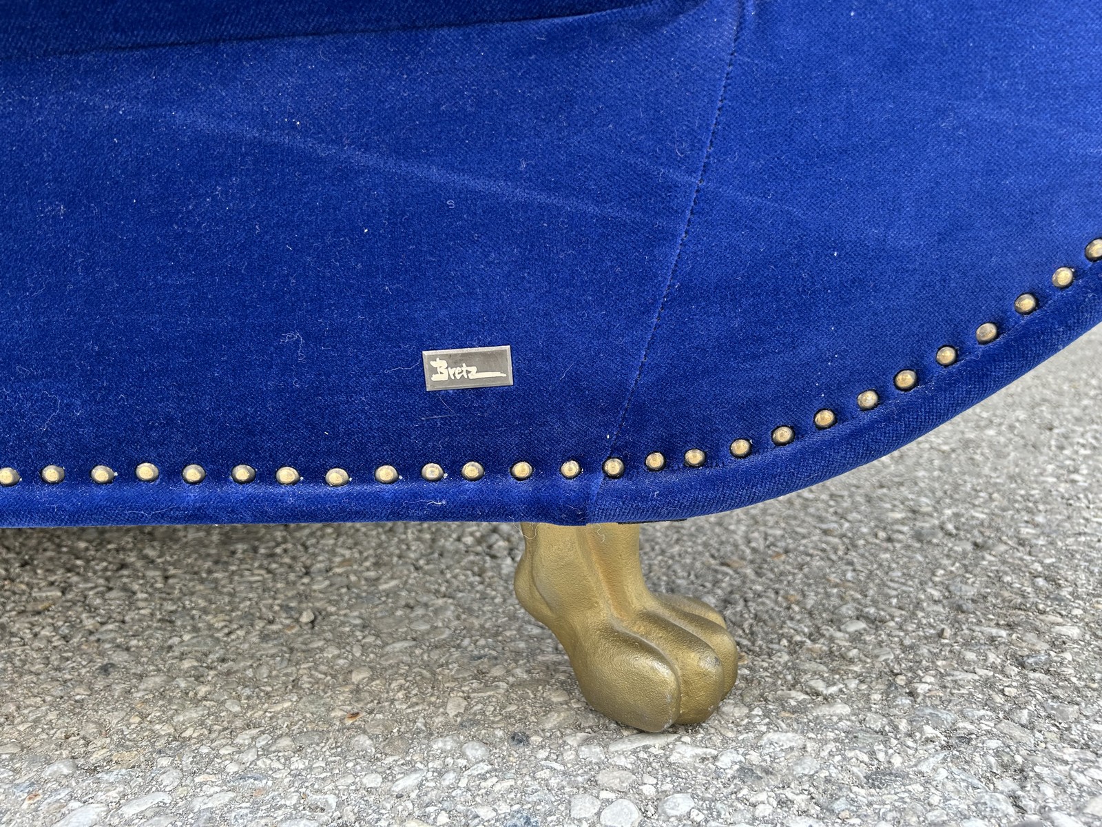 BRETZ Sofa Gaudi Recamiere X210re blau Velours neuwertig Tatzenbeine mattgold