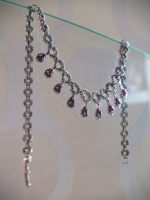 Collier 925 Silber Halskette Edelsteine Trachtenschmuck Rubine handgefertigt SALE