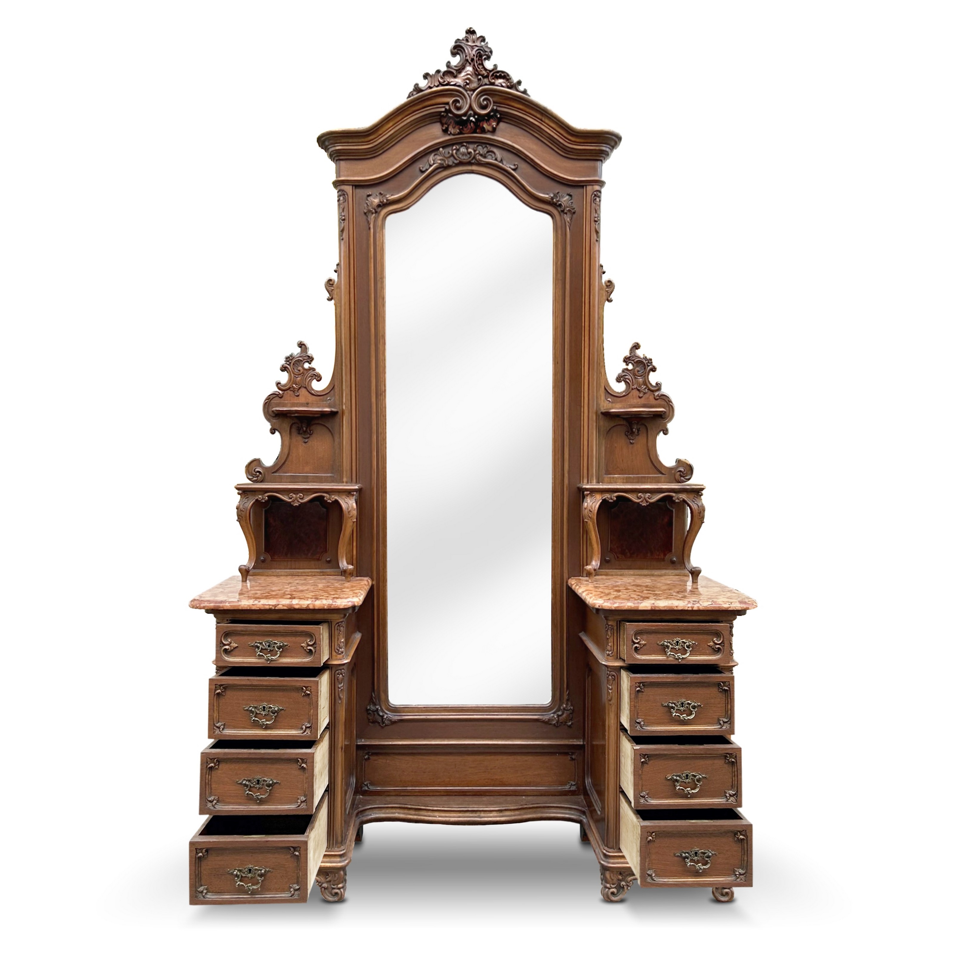 Garderobeschrank antik Wiener Pfeifenbarock 1870 Möbel mit großem Spiegel und Marmorplatte
