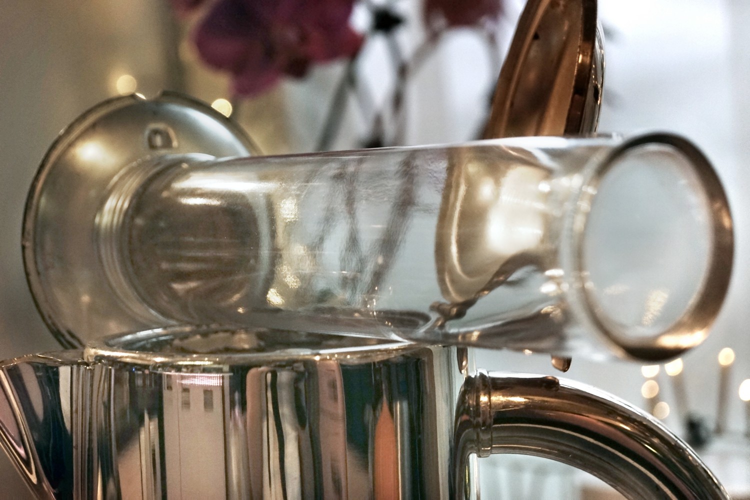 Dekanter Bleikristall Kalte Ente silbern Sieb Einsatz Eiswürfelbehälter Vintage antik