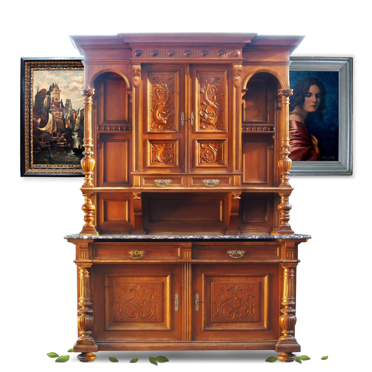 Antiquität Möbel Schrank antiker Schrank geschnitzt Möbel Marmorplatte große Kredenz