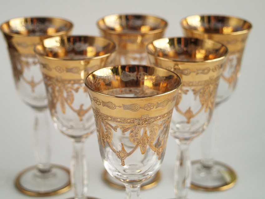 Likörgläser Goldrand 24K Empire Girlanden Murano