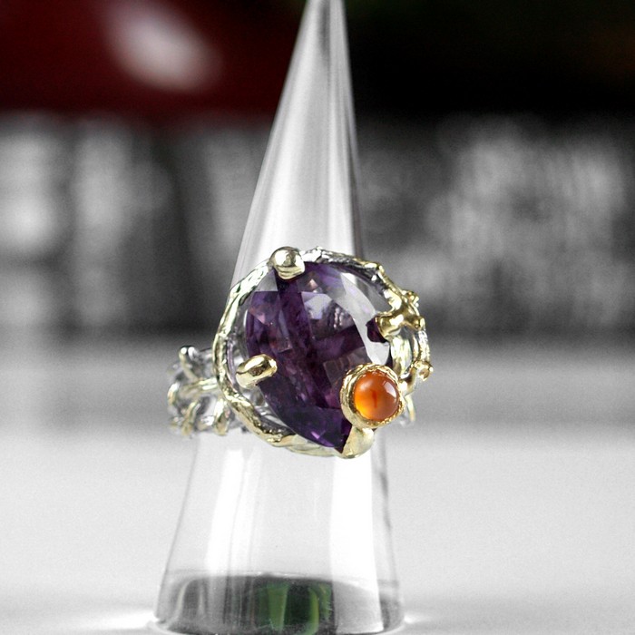 Ring 925 Silber zierlich großer Amethyst Karneol