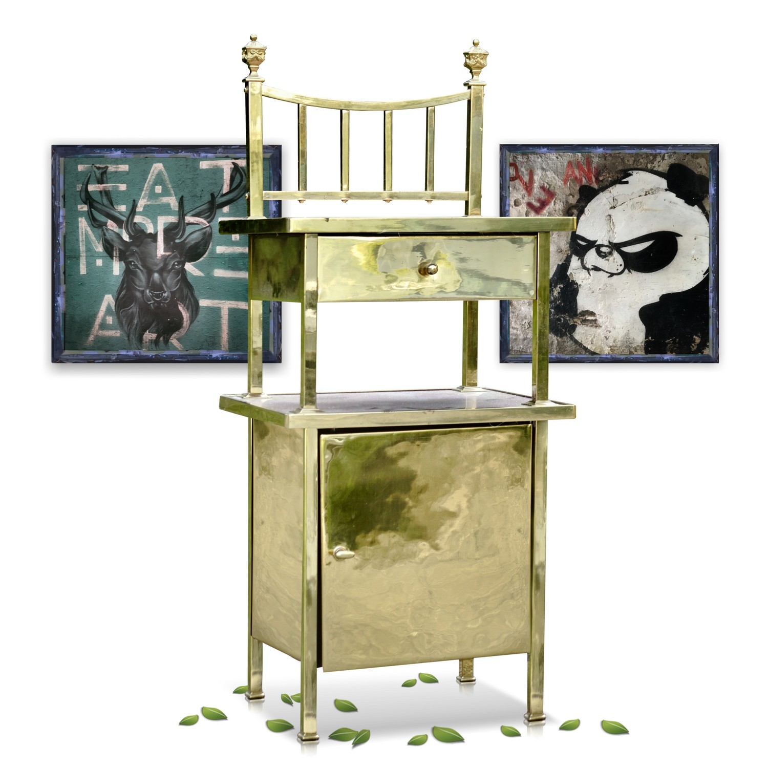 Nachtschrank Messing antik Nachtkasten Kommode Nachttisch golden