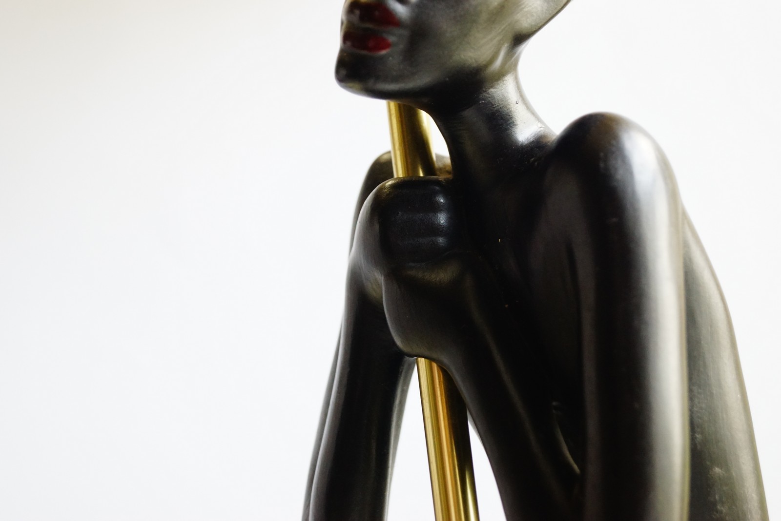 Gmundner Keramik Fink Tischlampe Afrikanerin Bastschirm Vintage