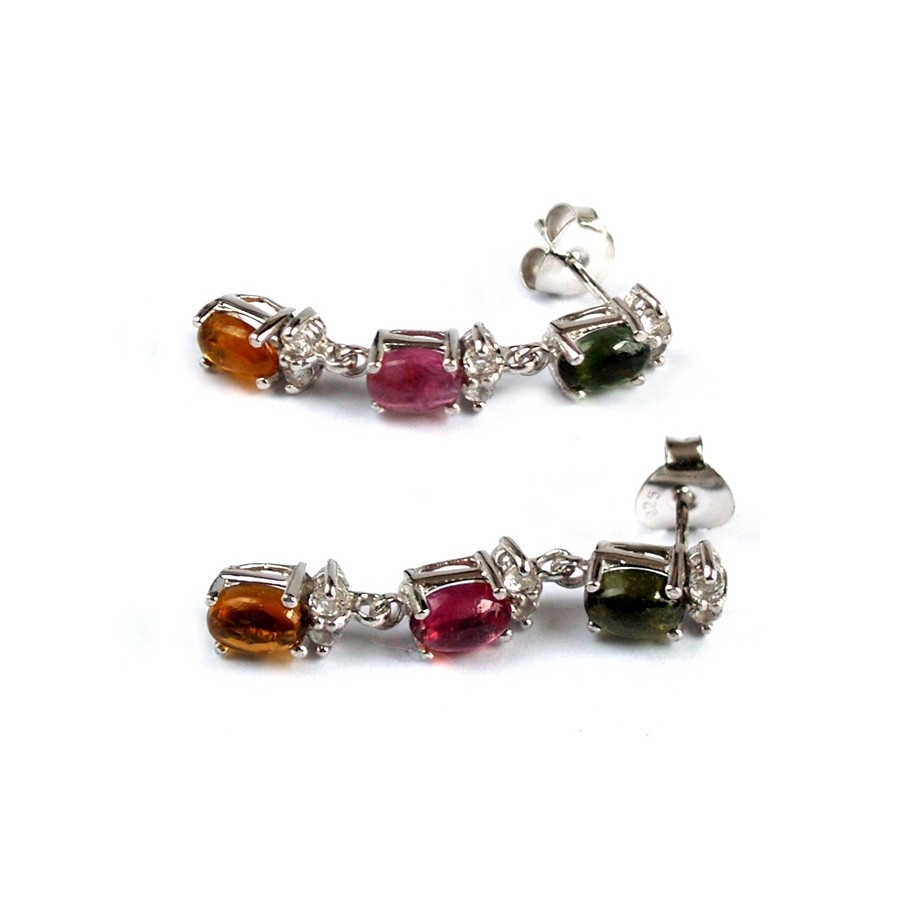 Ohrstecker Silber 925 Turmaline rosa grün honigfarben und weißer Topas Ohrstecker Turmalin Silber