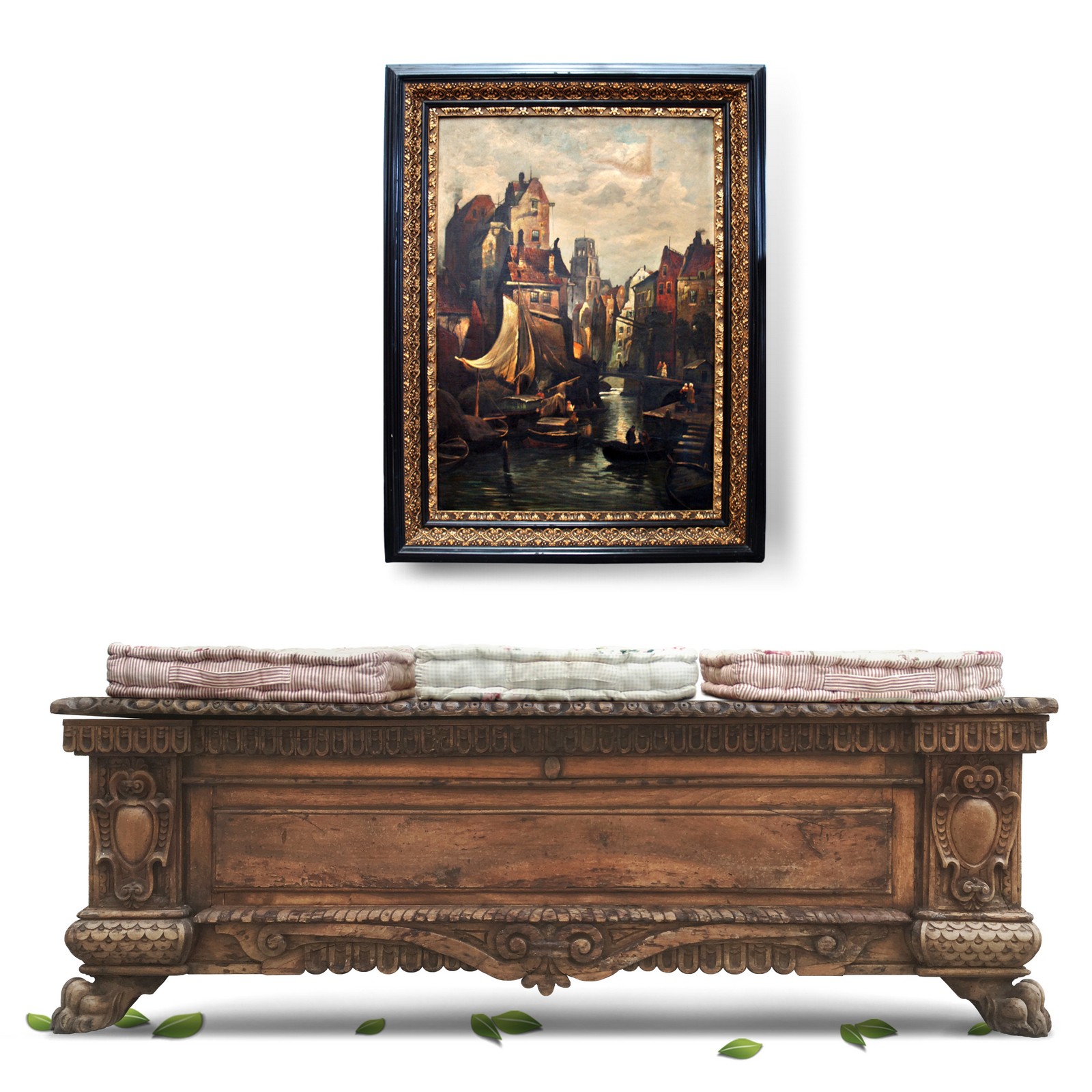 Truhe Sitztruhe antik groß ital. Renaissance Stilform auf Tatzen Truhe antik groß Vollholz Barock Renaissance Sitztruhe