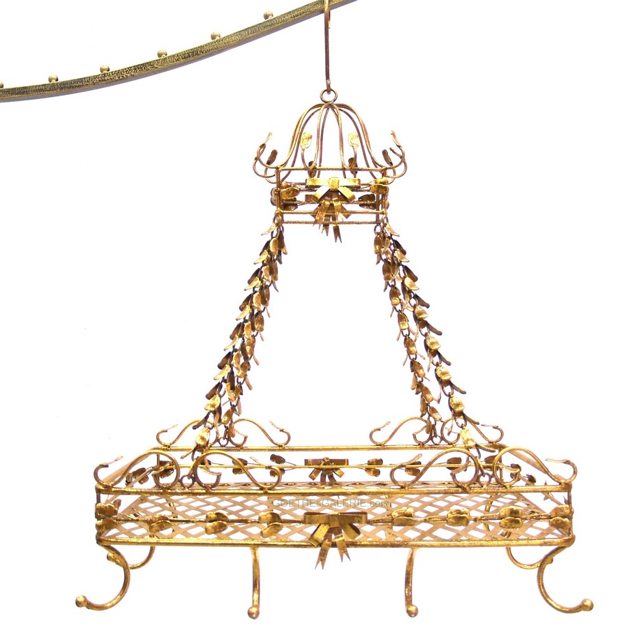 Kräuterkrone golden Hängeregal großer Hängekorb für Küche Geschirr Kräuterkorb Shabby Chic Tassenhalter Kräuterkrone Küchenregal
