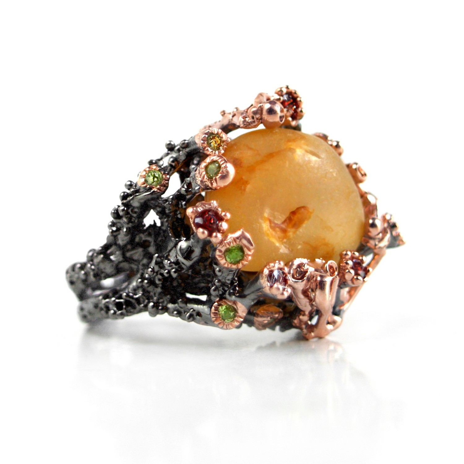 Ring 925 Silber Topas Edelsteine Multicolor handgefertigt