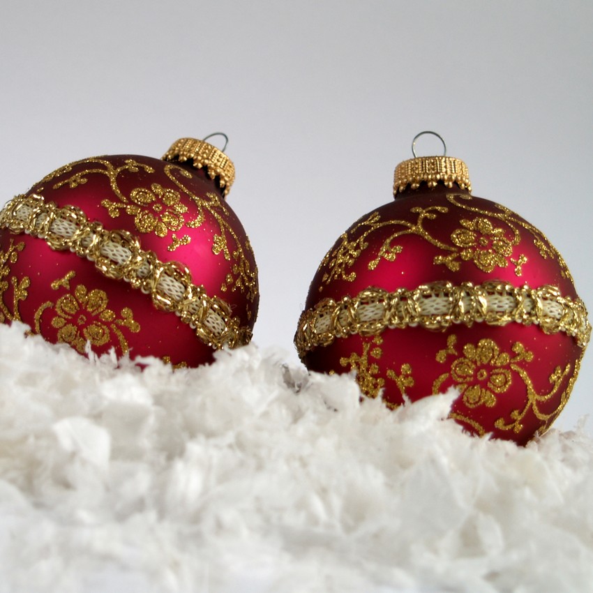 Christbaumkugel Glas Handarbeit gold rot Borte