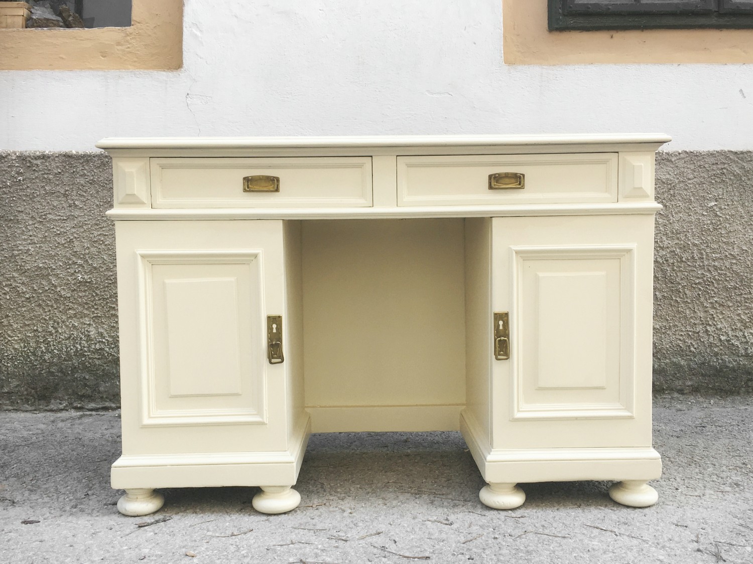 Schreibtisch antik Shabby Chic Konsolentisch Wandtisch Vintage creme-weiß Vertäfelung