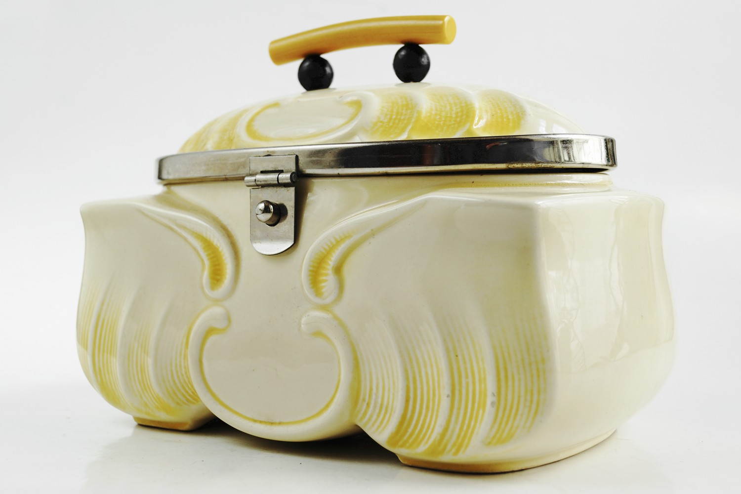 Keksdose antik Deckeldose gelb creme Vorratsdose Art Deco Original