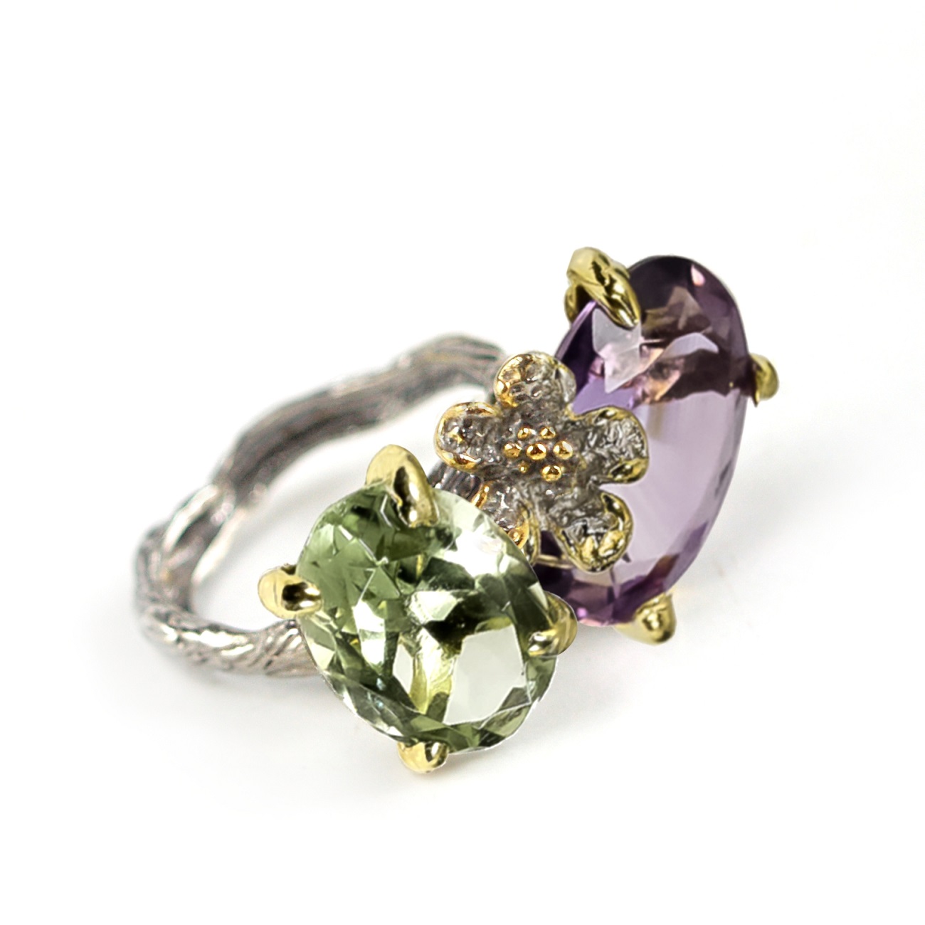 Ring 925 Silber Edelsteine Blüten Blumen Amethyst handgefertigt