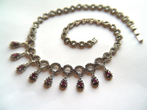 Collier Halskette 925 Silber Handarbeit Rubin