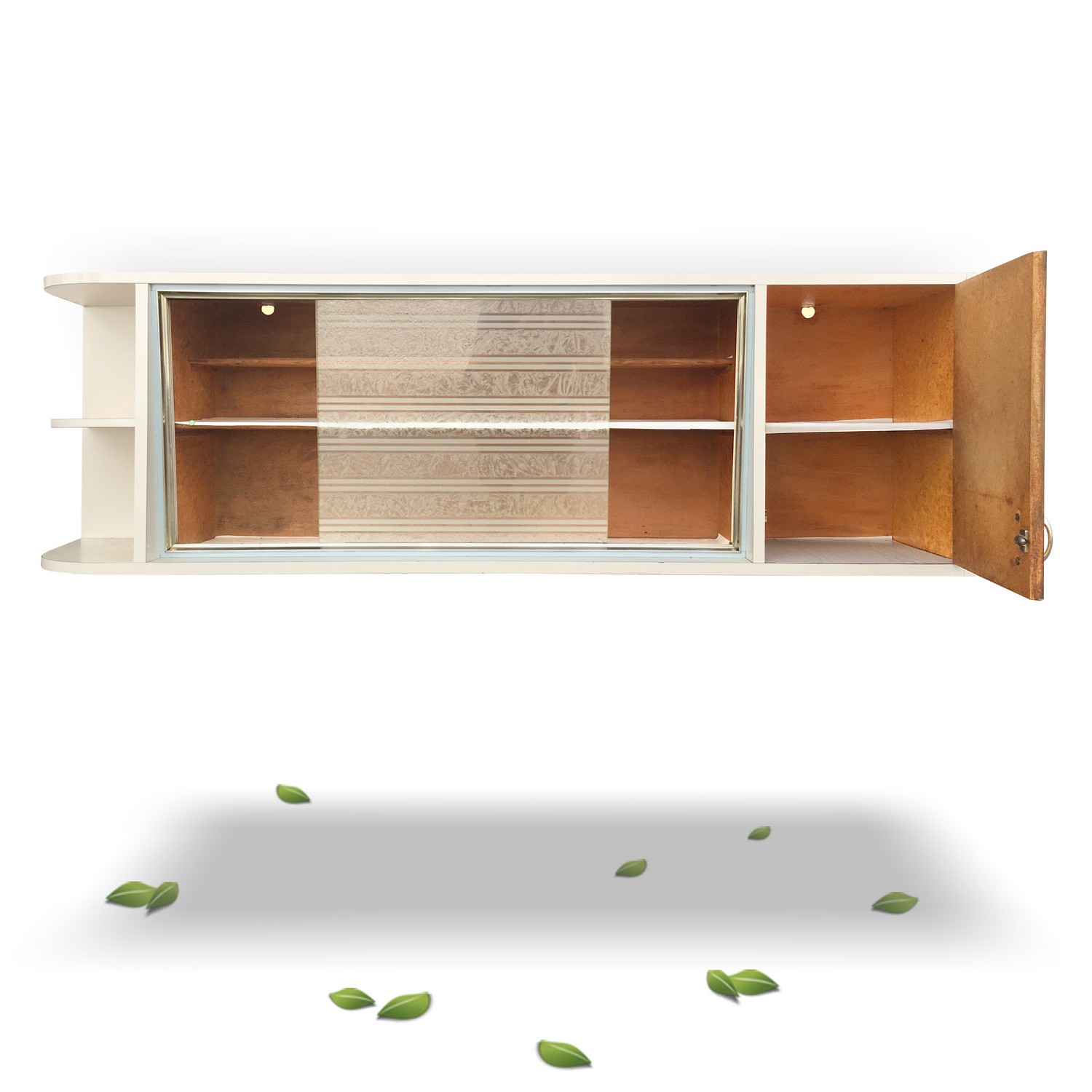 Küche Schrank Midcentury Hängeschrank Pastell Wandschrank Vintage Möbel mit Eisblumenglas