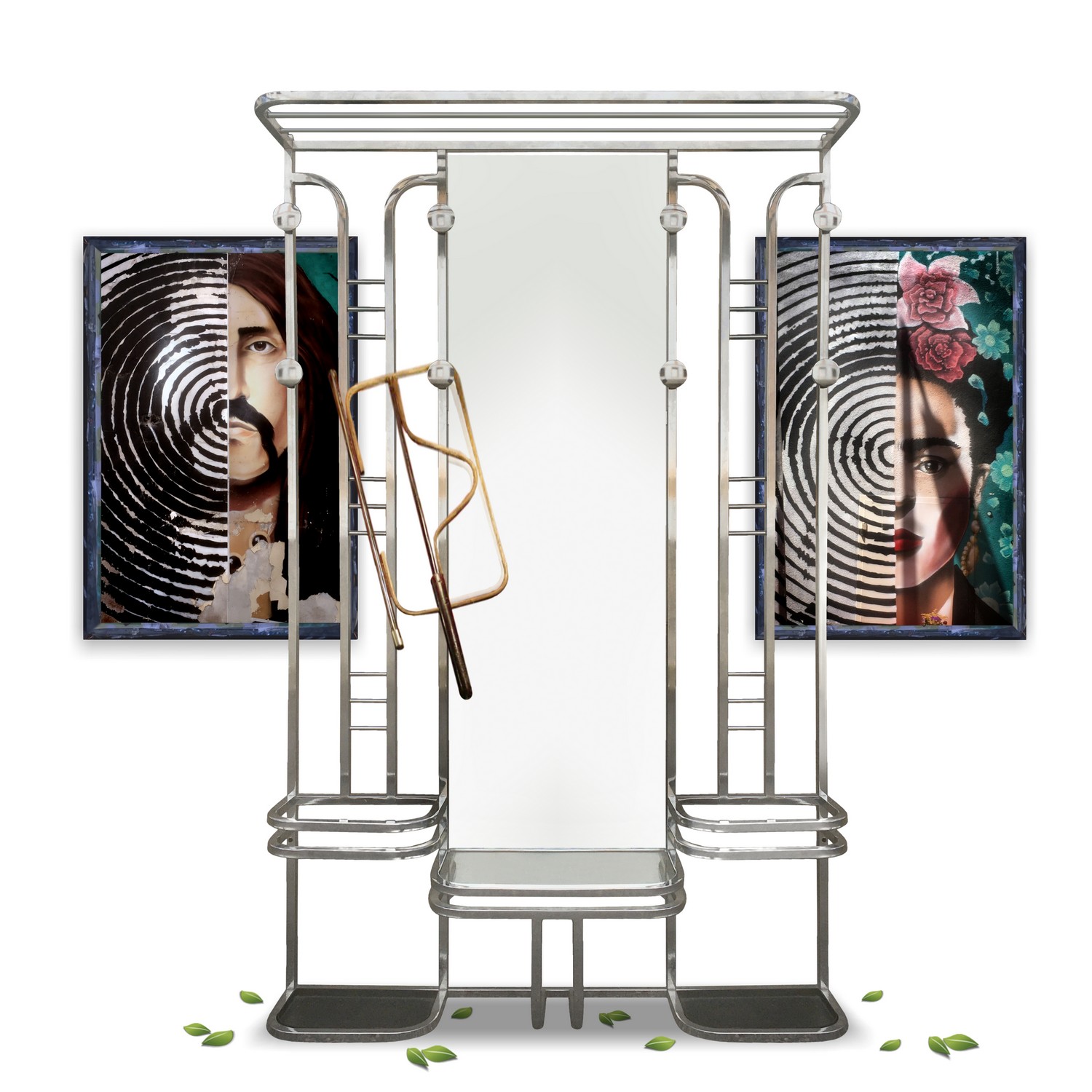 Garderobe Art Deco Chrom Garderobenwand Spiegel gross Streamline Garderobe Garderobenwand Art Deco Metall Chrom