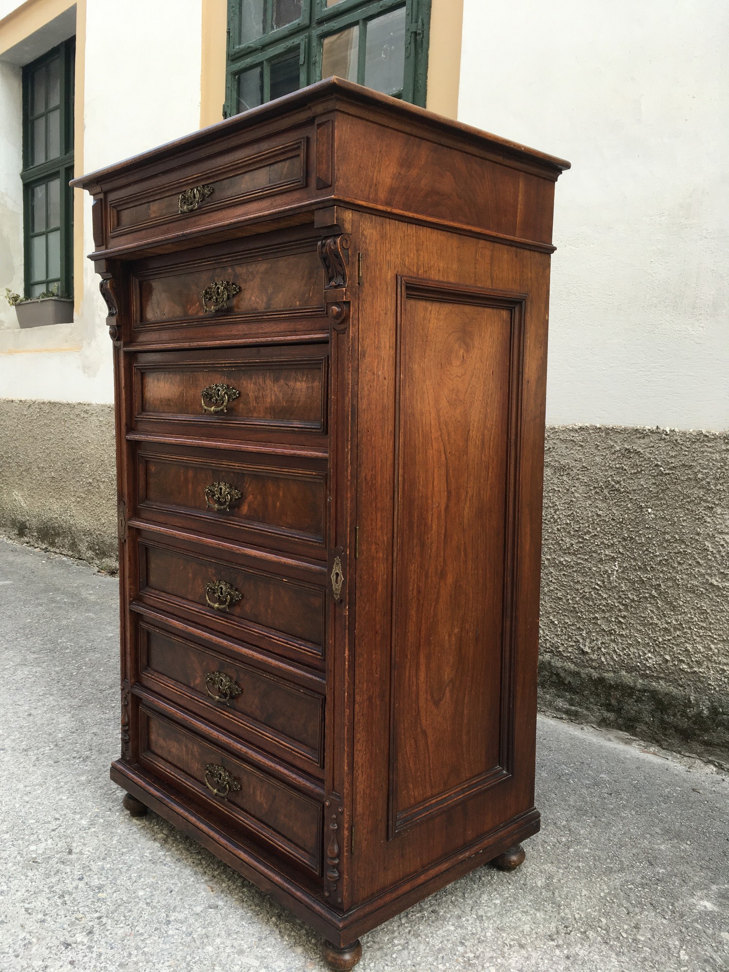 Kommode antik Gründerzeit 7 Laden Nussholz Möbel Historismus Schrank kaufen Shop