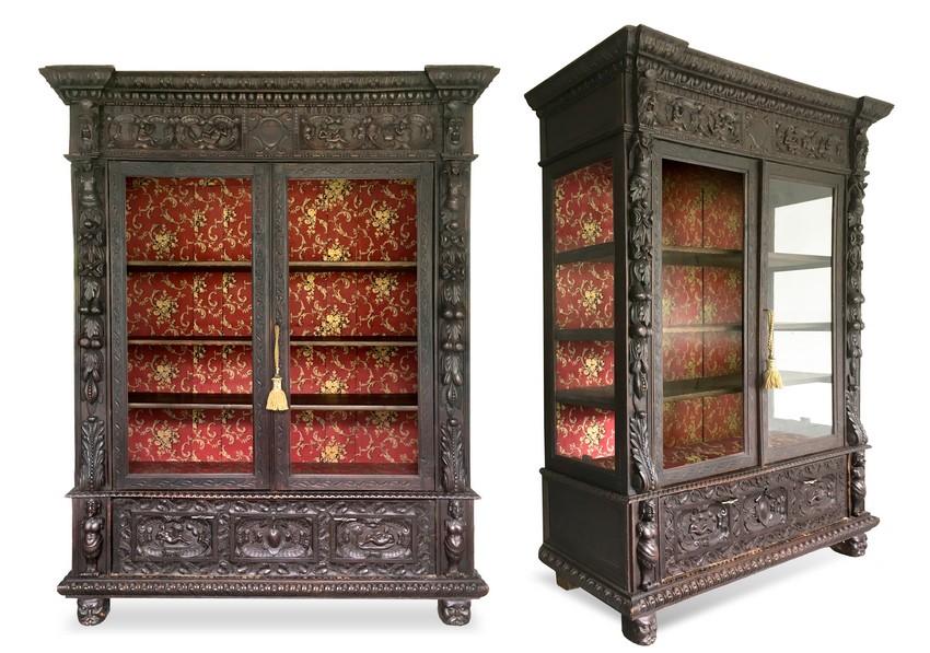 Neorenaissance Schrank Vitrine Satyr Putten Geschirrschrank Bücherschrank