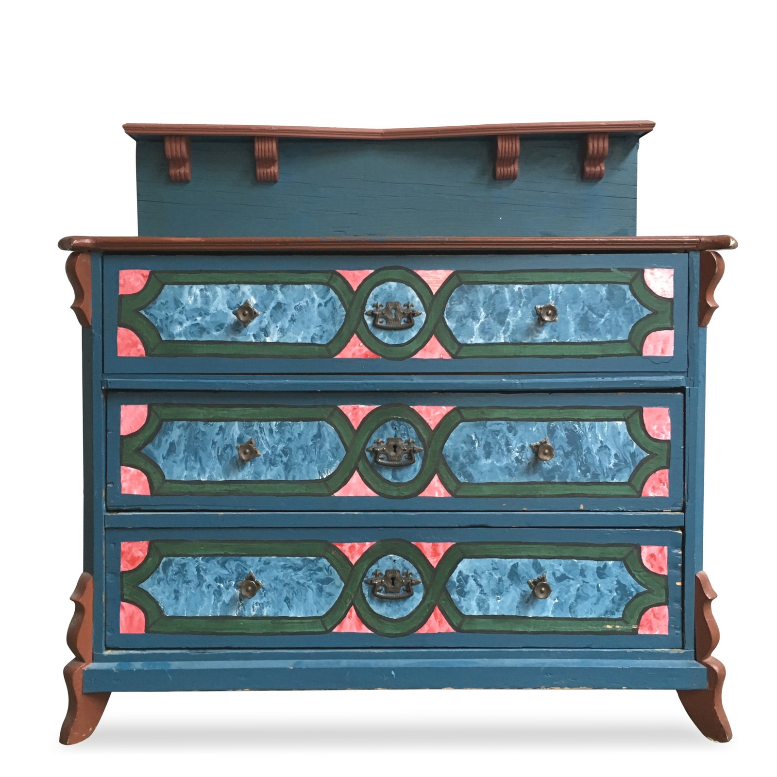 Kommode antik blau Landhaus Truhenkommode bemaltes Bauernmöbel Kommode bemalt