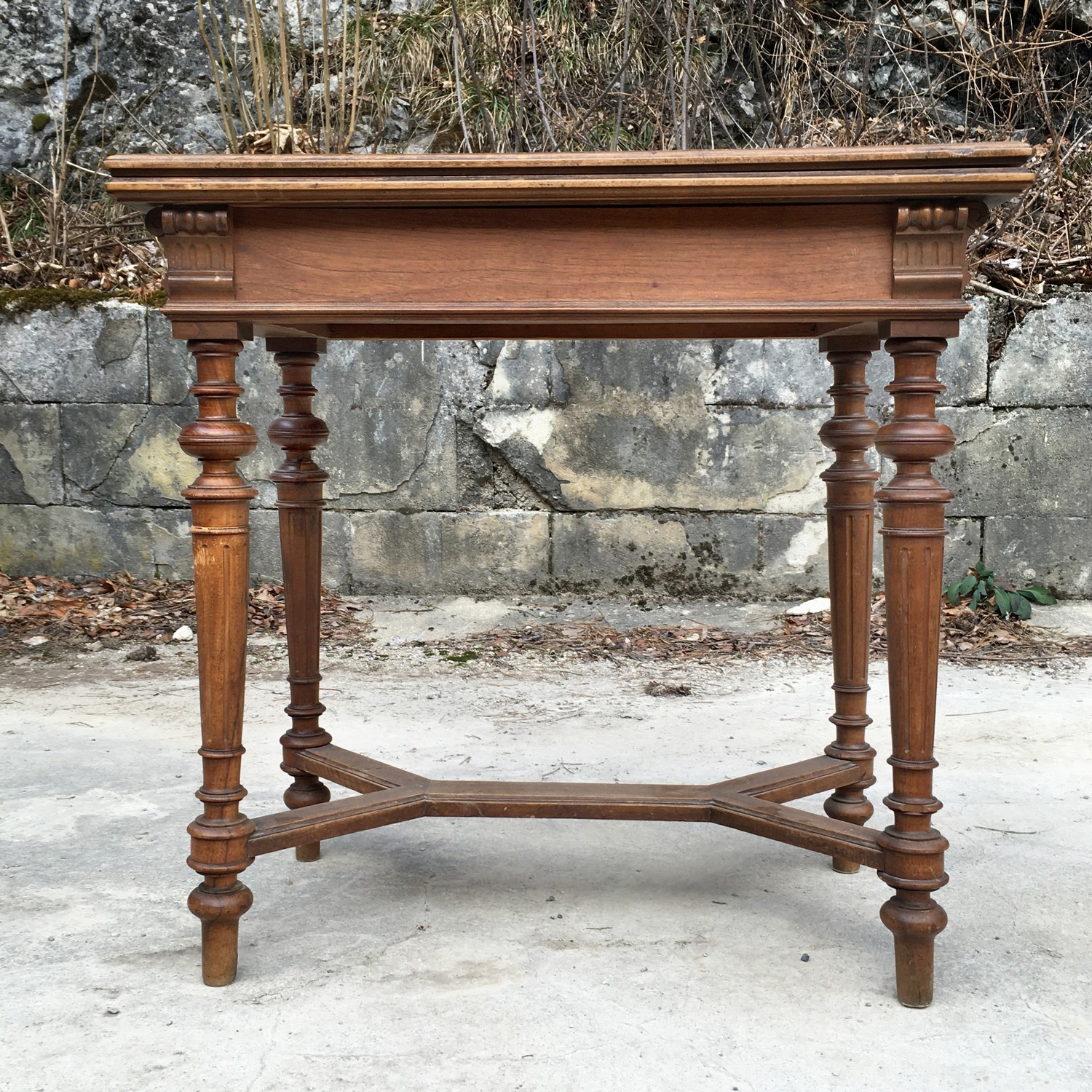 Antiker Spieltisch Historismus um 1880 Schreibtisch aufklappbar Konsole Massivholz Messing Pokertisch Herrenzimmer