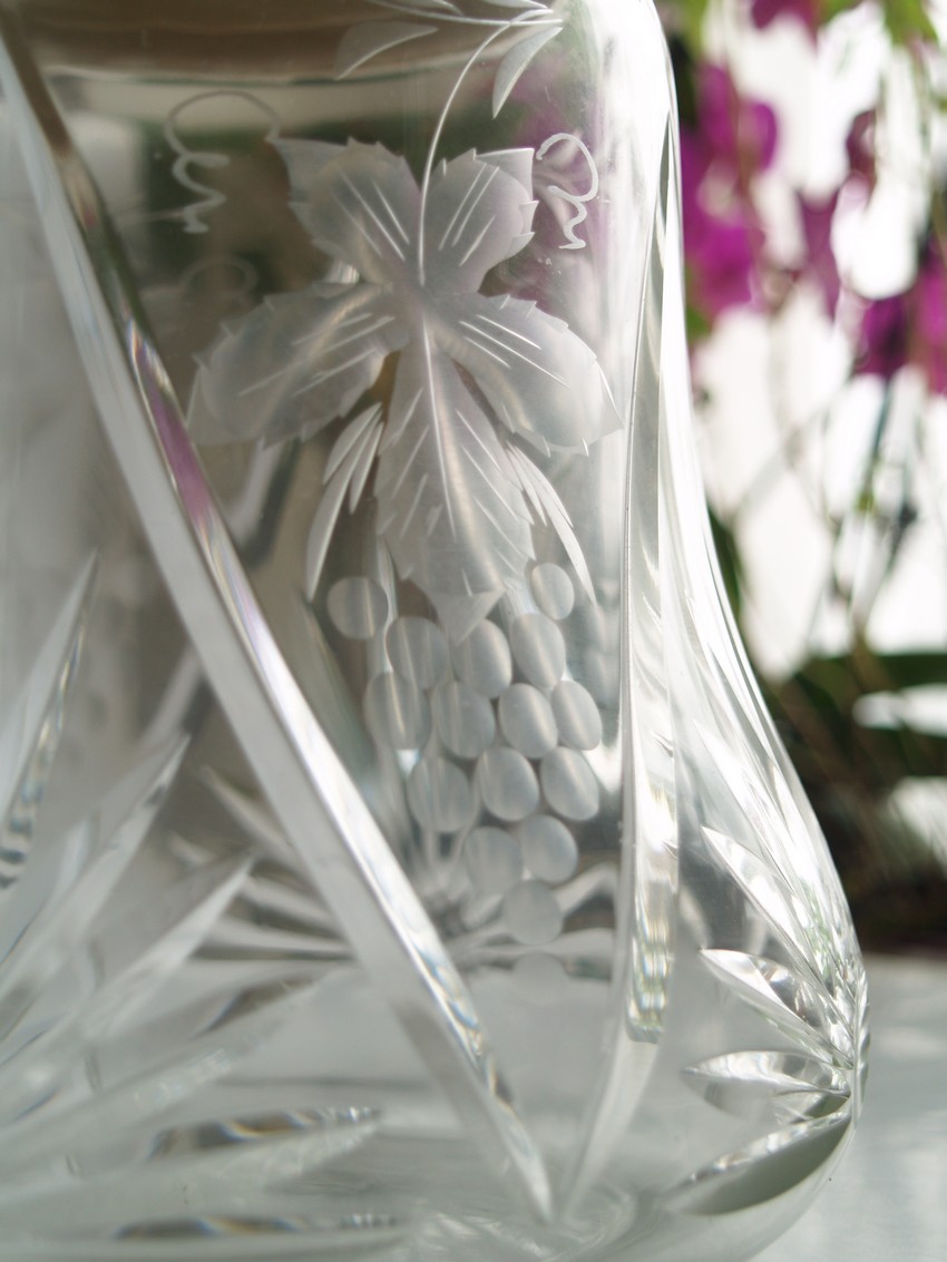 Karaffe antik Bleikristall Metall silberne Montur Sieb