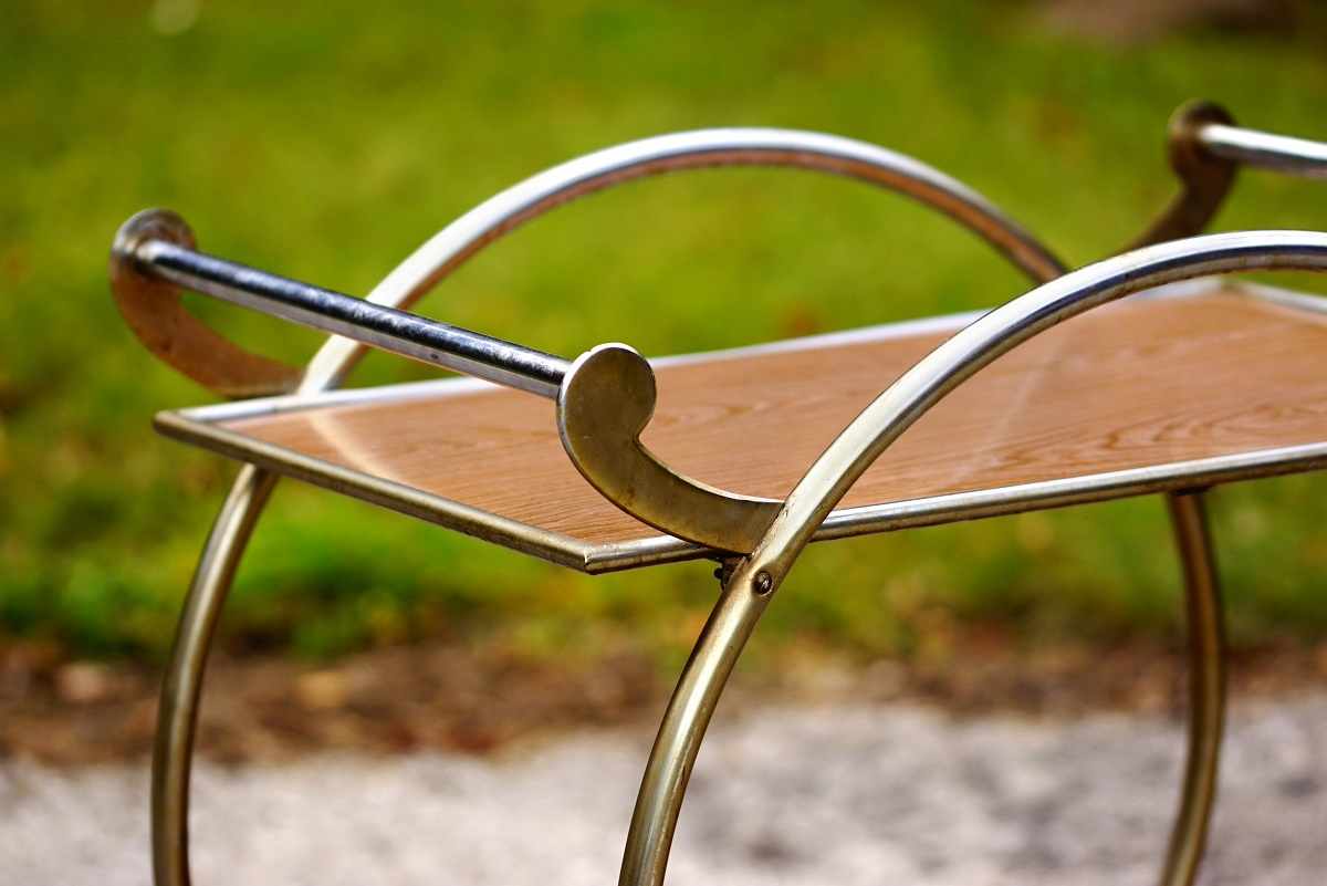 Original Vintage Serviertisch Artdeco Barwagen Bauhaus Stahlrohr Retro Möbel