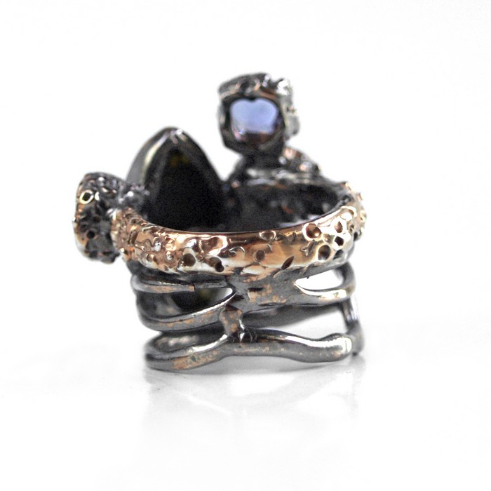 Ring 925 Silber Edelsteine Labradorit Amtethyst Schmuckdesign handgefertigt