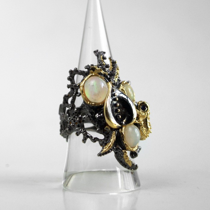 RiRing 925 Silber Edelstein Opal Saphir Märchenwald handgefertigt Einzelstück