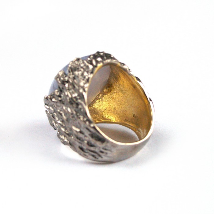 Ring 925 Silber Edelstein Chalzedon Meerschaum handgefertigter Silberring