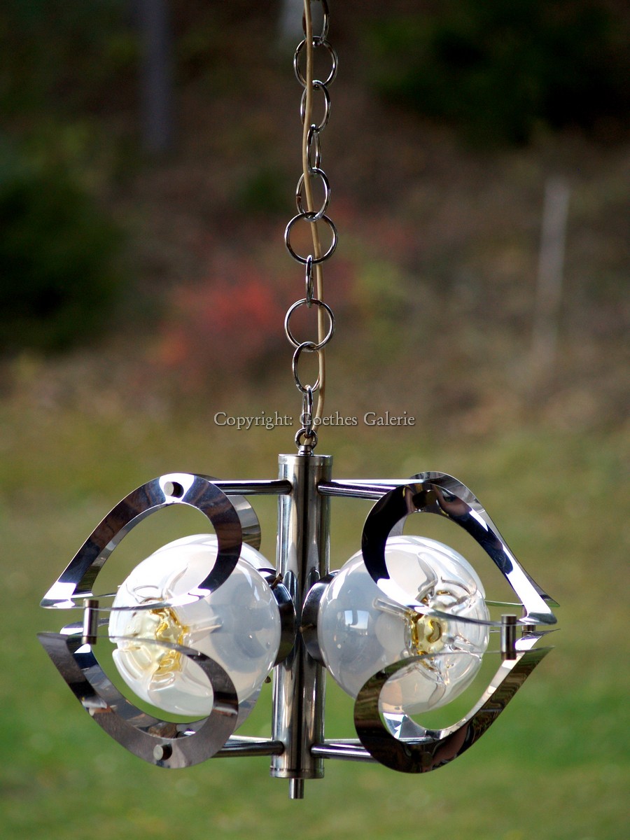 Hängelampe Luster Retro 70er-Jahre Leuchter Chrom Glas Mazzega Mazzega