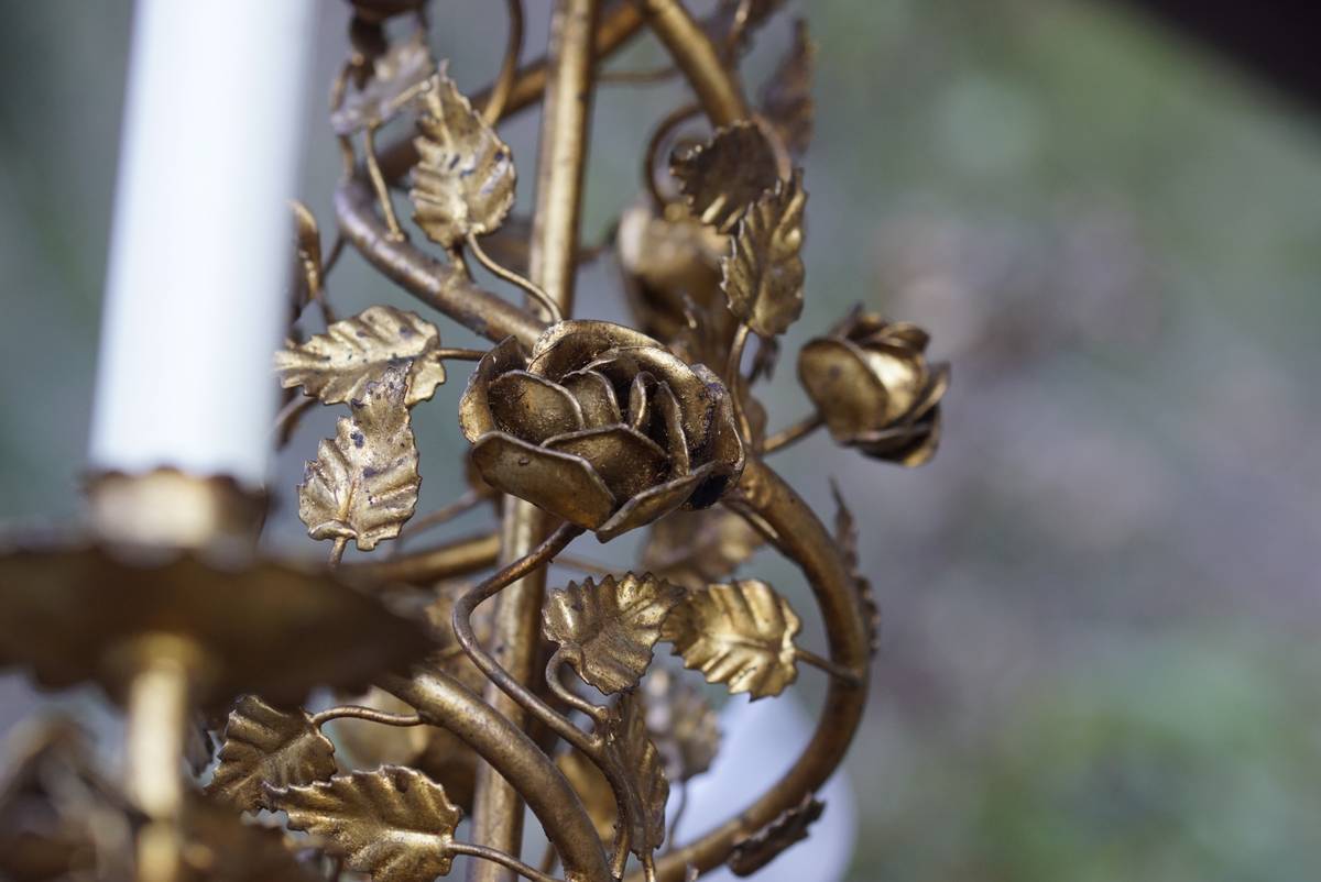 Florentiner Vintage Kronleuchter Rosen vergoldet Jugendstil Mid Century Regency-Stil Kögl