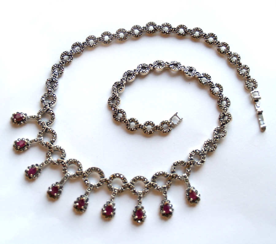 Collier Halskette 925 Silber Handarbeit Rubin