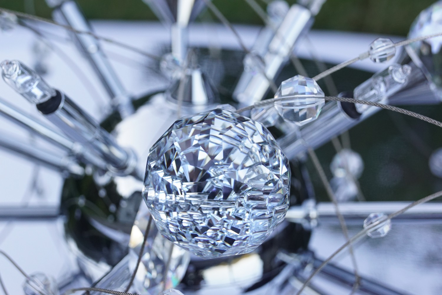 Luster Orion Wien Hängelampe funklender Bleikristall Leuchter Chrom "Uranus" Spaceage Sputnik chrom Lamp Design